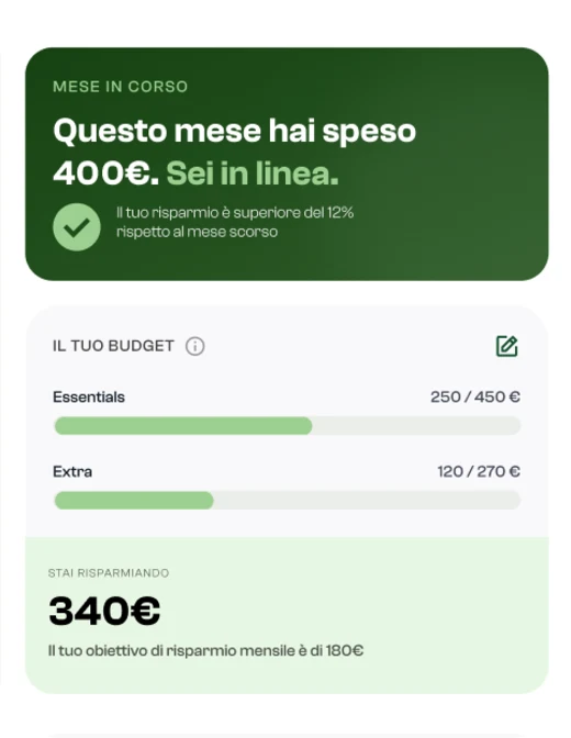Schermata Blin: questo mese hai speso 400€, sei in linea